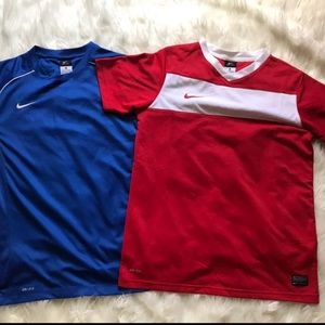 Nike Dri-Fit Boys short sleeve shirts Blue & White Red & White Sz XL Bundle of 2